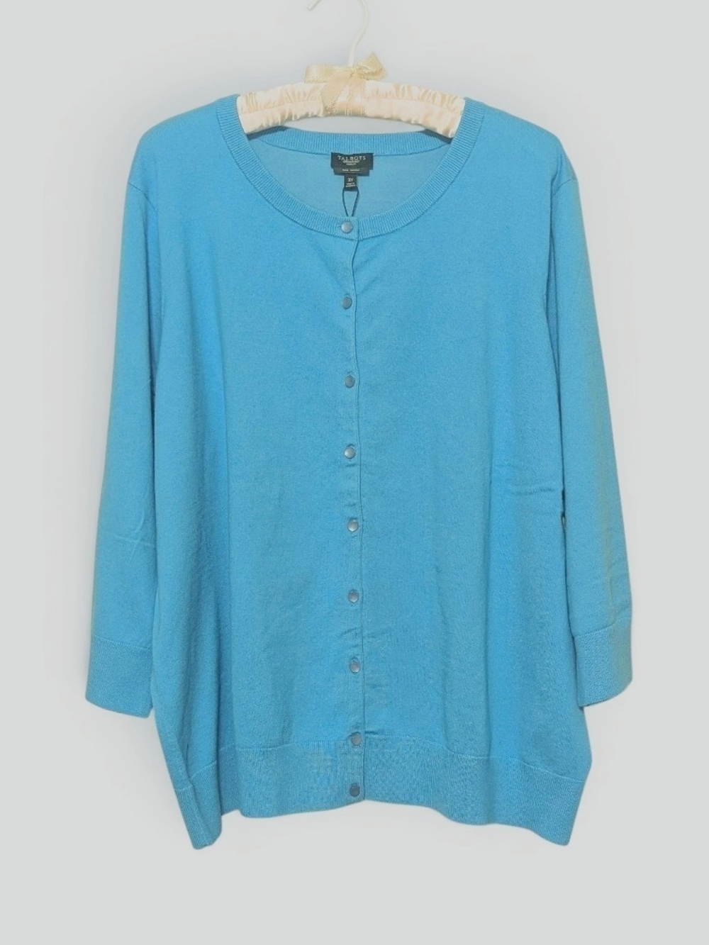 NWT Talbots Button-Front Lightweight Women's 3/4 Sleeve Cardigan Turquoise